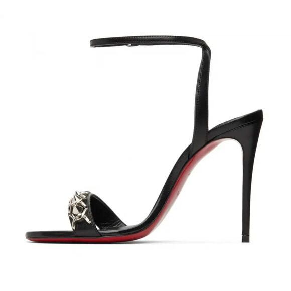 Christian Louboutin Loubigirl Chain 100 Black Ankle Strap Sandal Heel Pump 35.5 - Picture 3 of 12